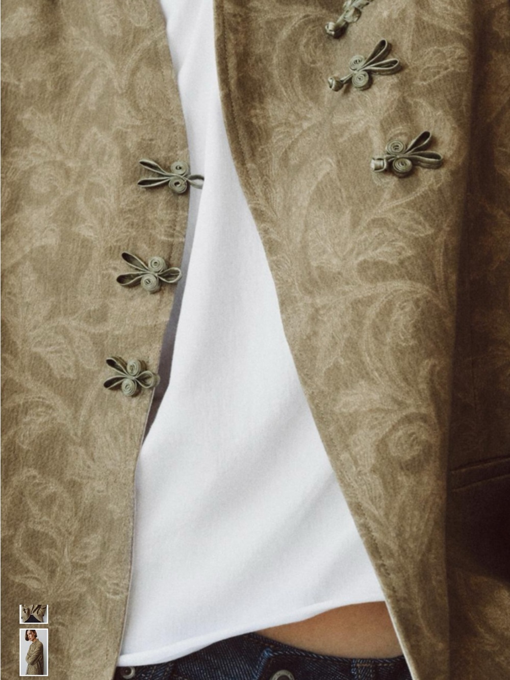 Zara Boho Asian Inspired Open Collar Frog Closure Jacket Floral Tapestry NWT - Picture 3 of 12